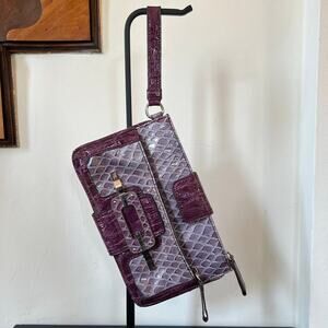 GUESS Crocodile Print Clutch Wristlet Purple Patent Leather Bag
